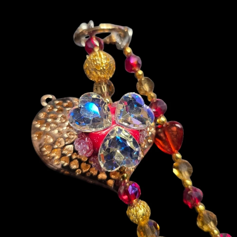 Elegant Red and Gold Heart Bag Charm